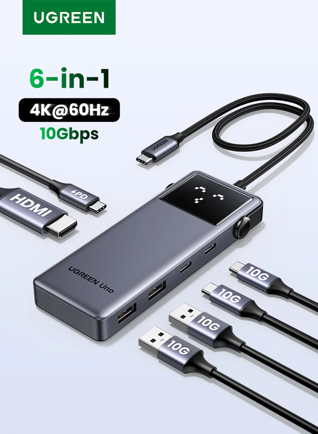 Premium 6-in-1 USB-C Docking Station 10Gbps Data Transfer with 100W PD and 4K HDMI Output (Silver) tqvhg
