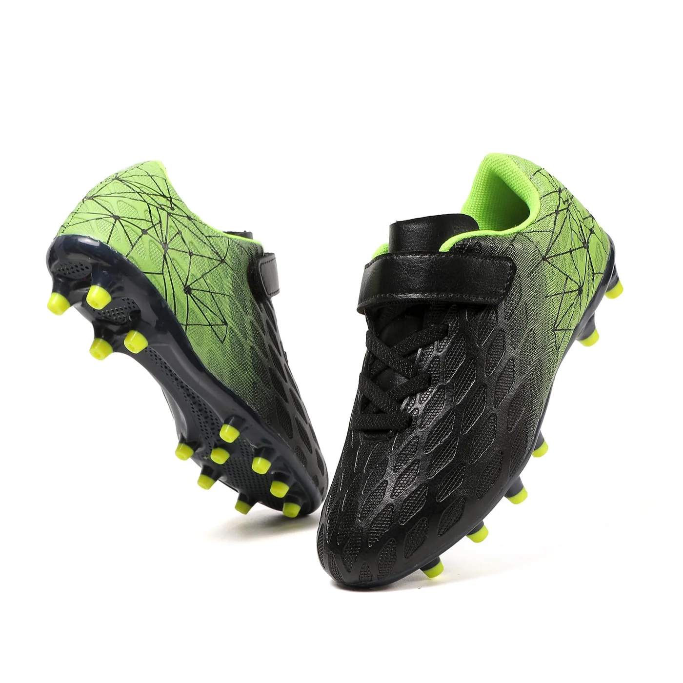 Premium Kids Firm Ground Soccer Cleats Athletic Football Shoes (Black/Green, 20.5 cm) ewloe