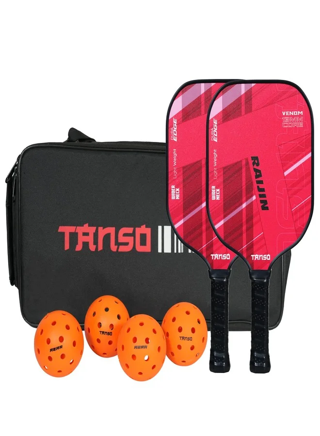 TANSO Raijin Fiberglass Pickleball Paddle Starter Bundle (2 Paddles, 4 Balls, Carry Bag, 220g) 1662t