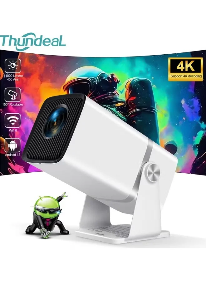 ThundeaL TD80 Smart Projector Native 1080p Full HD 4K Support Android 13 WiFi6 Rotatable Home Theater (White) jerzk