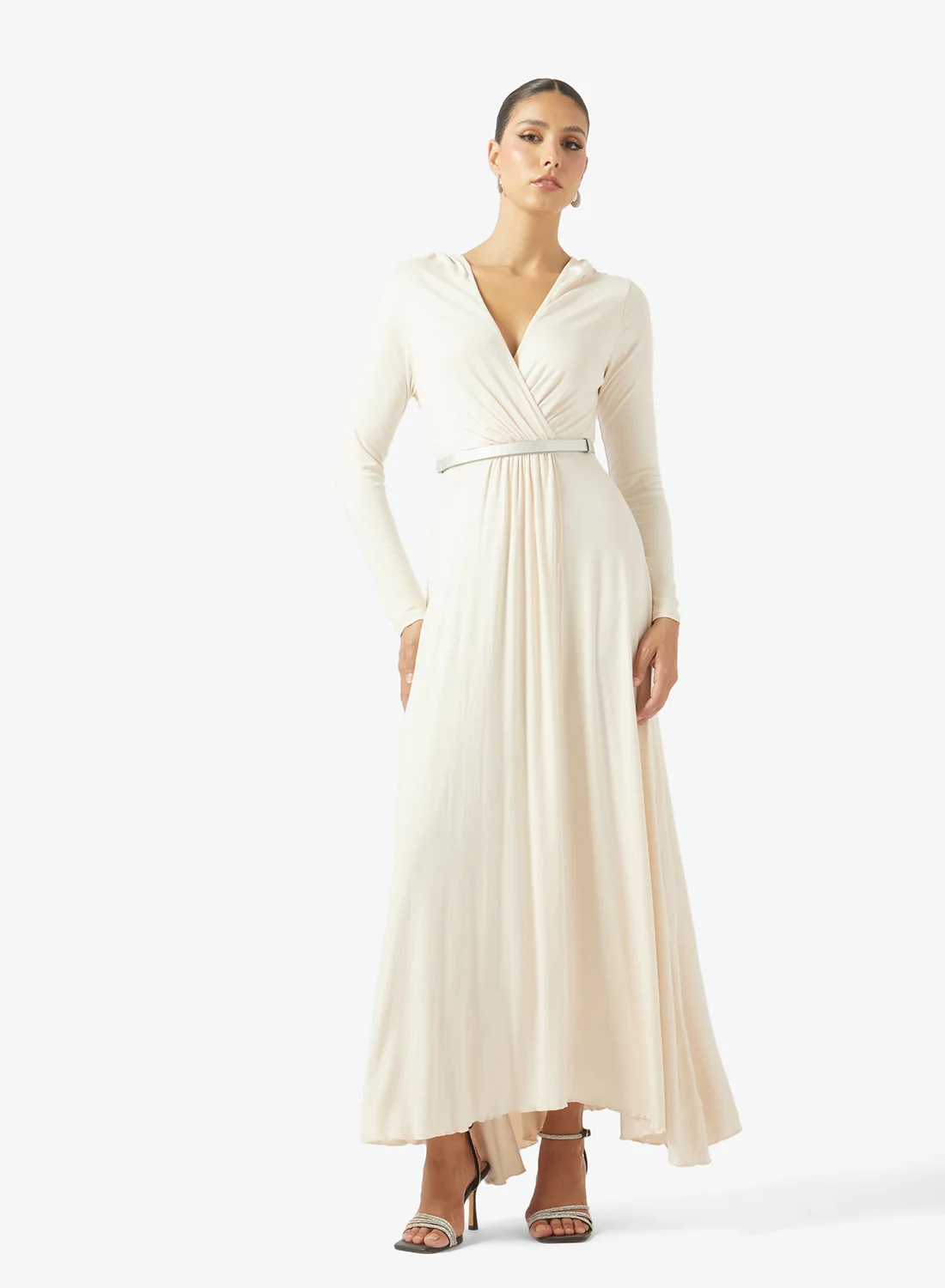 ELLA Wrap A-line Dress Elegant V-Neck Casual Midi Dress for Women (Solid, Medium) kslmw