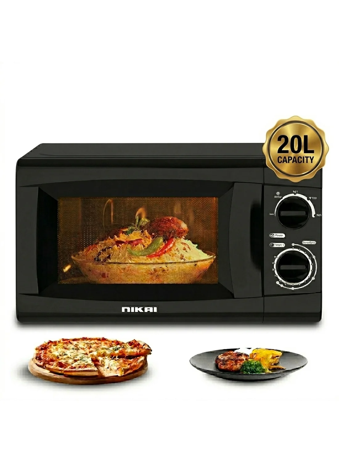 Nikai Microwave Oven with Defrost Function and 5 Power Levels (Black, 20 L) n2a9h