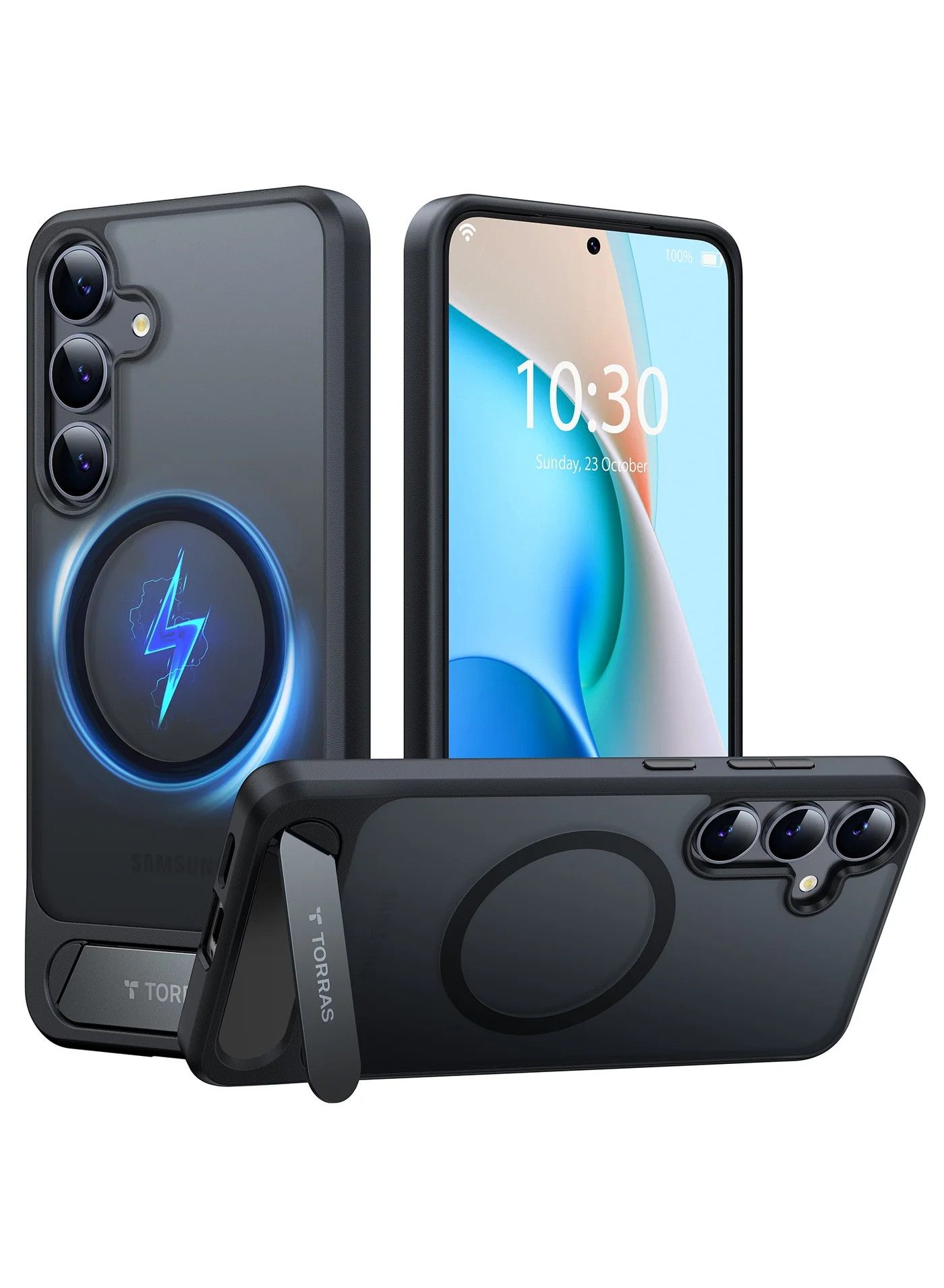 Premium Magnetic Protective Case with Adjustable Kickstand for Smartphone, Slim Frosted Matte Finish (Black) da8i9