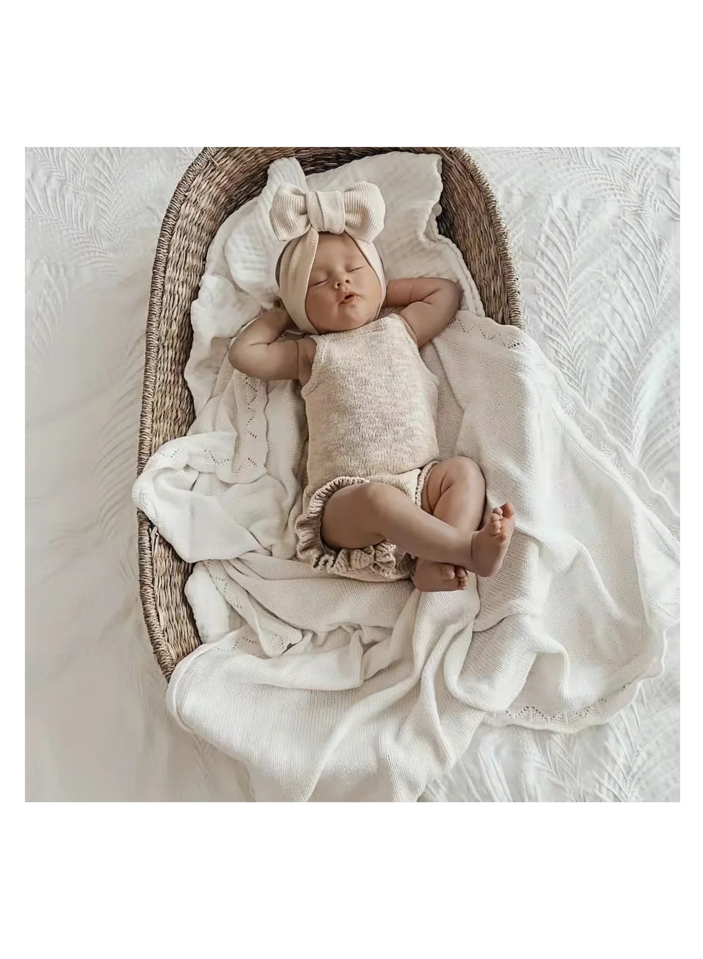 NOVOLAN Nordic Style Knitted Cotton Baby Blanket, Soft Breathable Nursery Throw for Strollers (White, 80x100cm) sf6gj