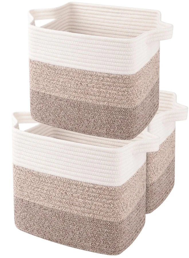 OIAHOMY Woven Cotton Rope Storage Baskets, Decorative Organizer for Toys and Towels (Gradient Yellow, Pack of 3) whix2