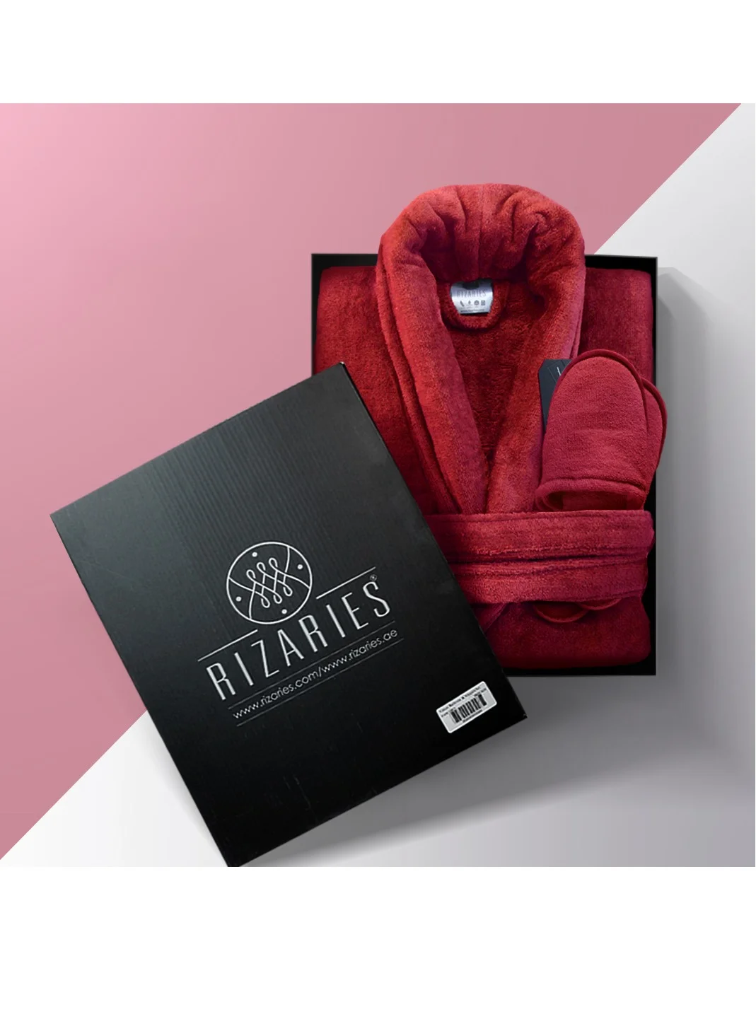 RIZARIES Luxury Bathrobe Set Premium Soft Velour Cotton (Red, 2-Piece Set) 1py17