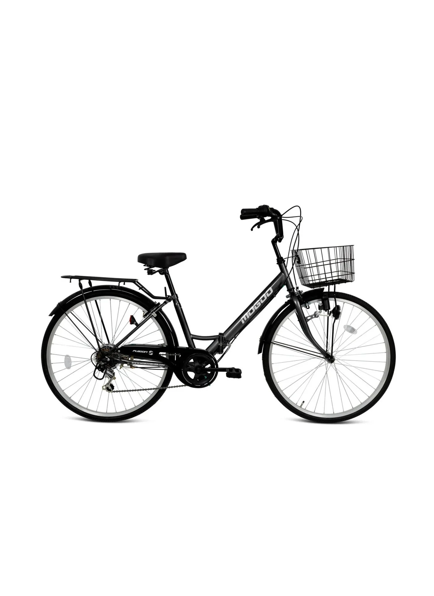 MOGOO Fusion Road Bike 6-Speed Foldable Bicycle with Steel Basket and Caliper Brakes (Grey, 26-Inch) v9h27