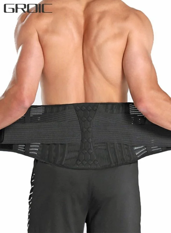 GROIC Sports Back Brace Lumbar Support Belt with Dual Adjustable Straps for Heavy Lifting and Posture Correction (Unisex, Adjustable) ejq8g