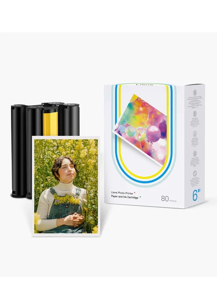 Premium Photo Paper and Ink Cartridge Refill Set for 4x6 Inch Dye Sublimation Printers (80 Sheets, 2 Cartridges) 15rbv