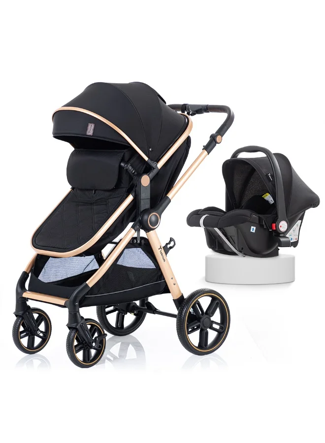 TEKNUM 3-in-1 Premium Travel System Stroller with Infant Car Seat and Adaptor (Black) 8x2az