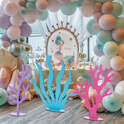 Amyhill Mermaid Wooden Table Centerpieces Under The Sea Party Decor (3 Pcs Set) 4ya4m