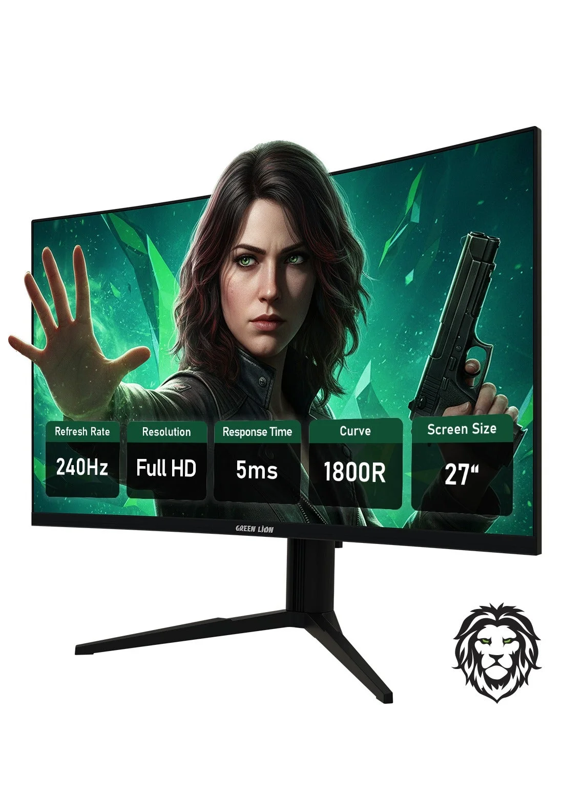 Green Lion Enigma 27-inch Curved Gaming Monitor 1080p Full HD 240Hz Refresh Rate (Black, 27 inch) n9xua
