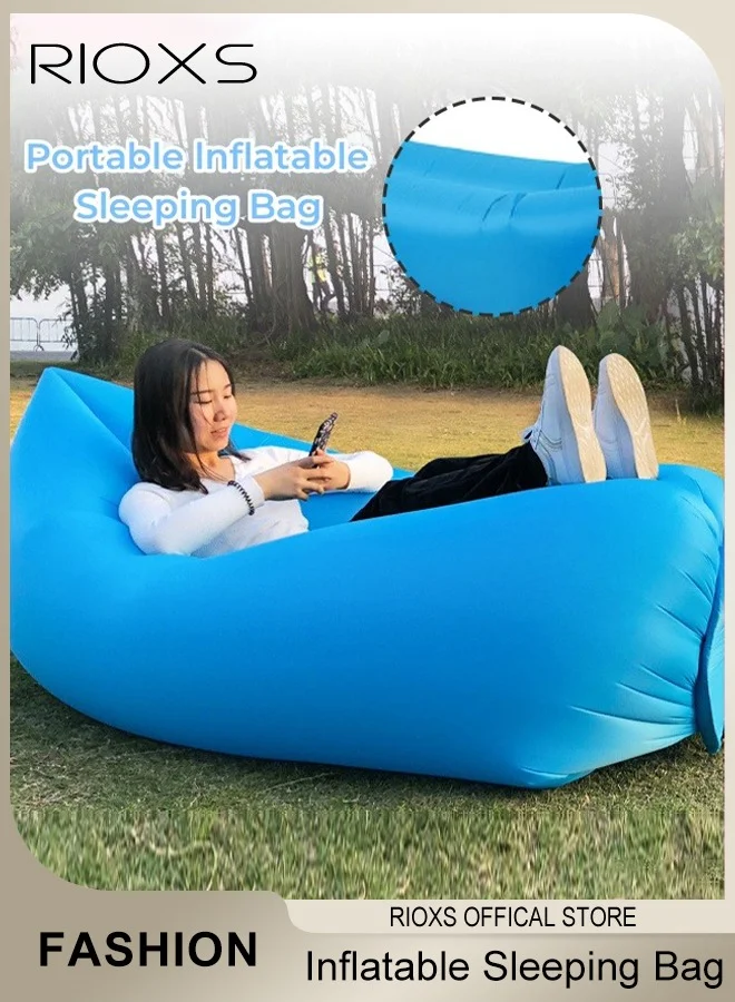 RIOXS Portable Inflatable Air Lounger Waterproof Camping Sleeping Bag for Outdoor Beach Garden (240 cm x 70 cm) 3huwf