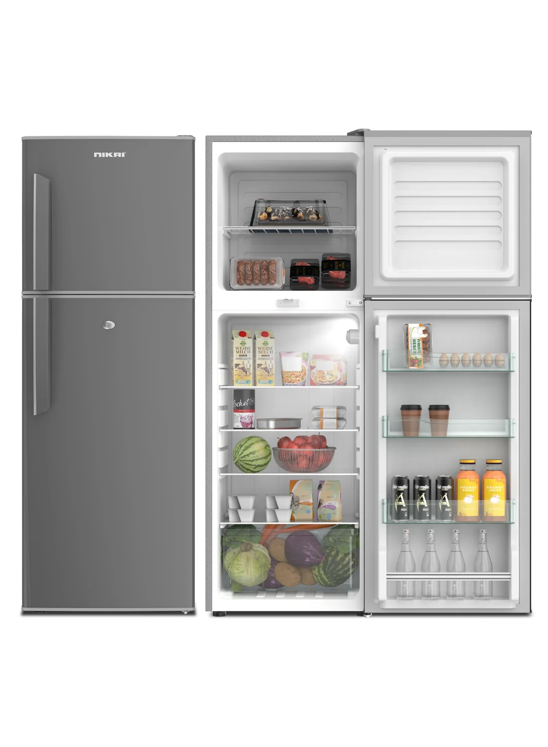 Nikai Double Door Top Mount Refrigerator, Energy Efficient Cooling System, Silent Operation, Premium Stainless Steel Finish (Silver, 280 L) 0geh6
