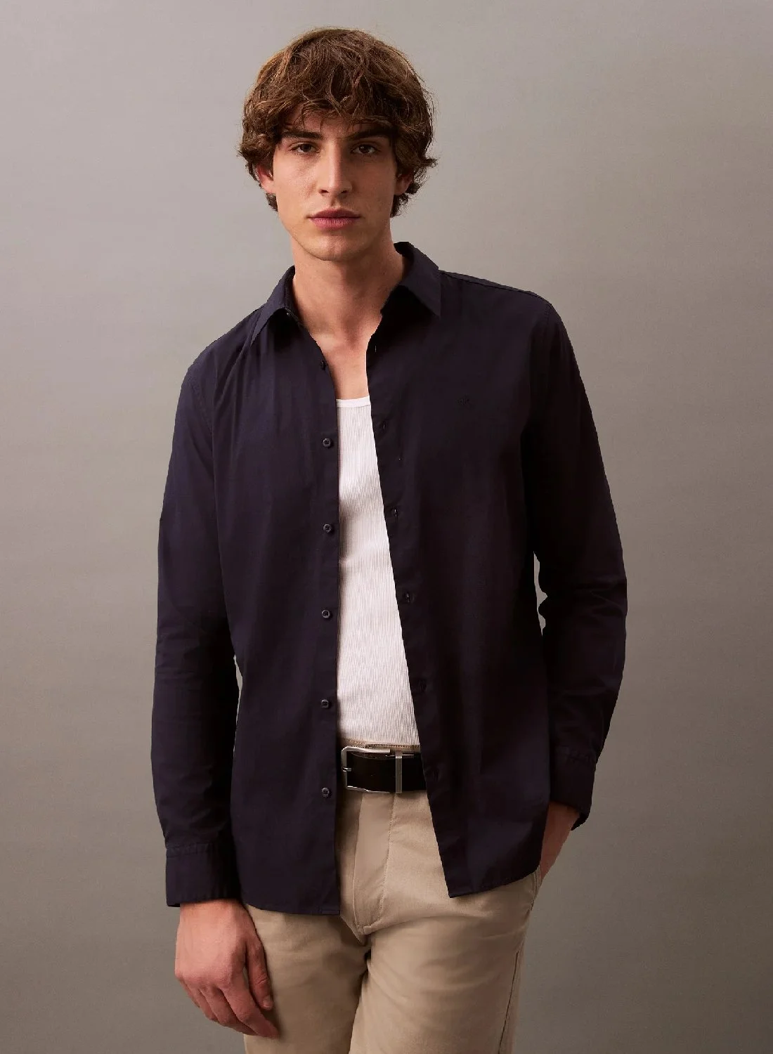 Premium Slim Fit Stretch Poplin Shirt for Men (Solid White, Large) x64ao
