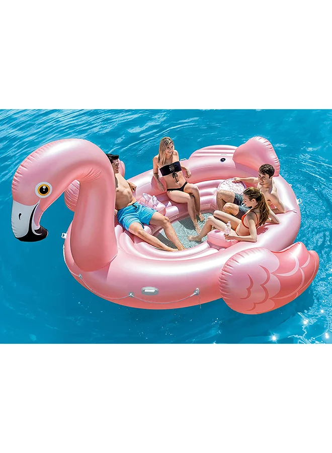 Premium Flamingo Party Island Inflatable Pool Float Large Ride-On for Kids and Adults (Pink, 422x373x185cm) hqfpk