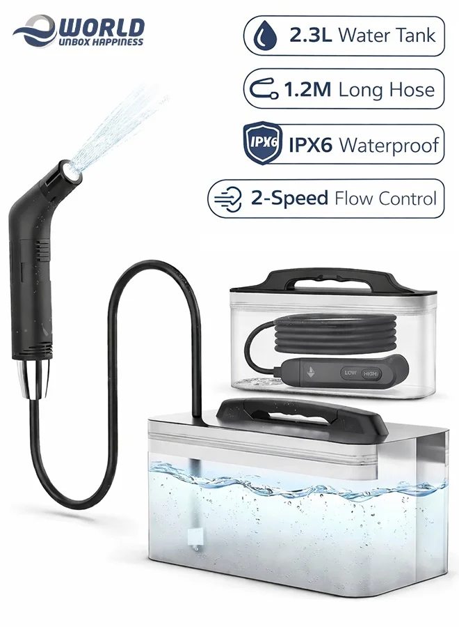 Eworld Portable Travel Bidet Shattaf with 2.3L Water Tank ¨C Handheld Personal Hygiene Sprayer with 2-Speed Flow Control (Black, 2.3L) 1g7gk