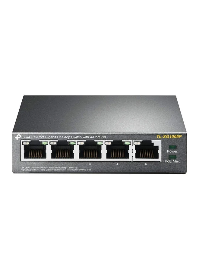 Premium 5-Port Gigabit Desktop Network Switch with 4 PoE Ports (Black, Compact Design) 04l94