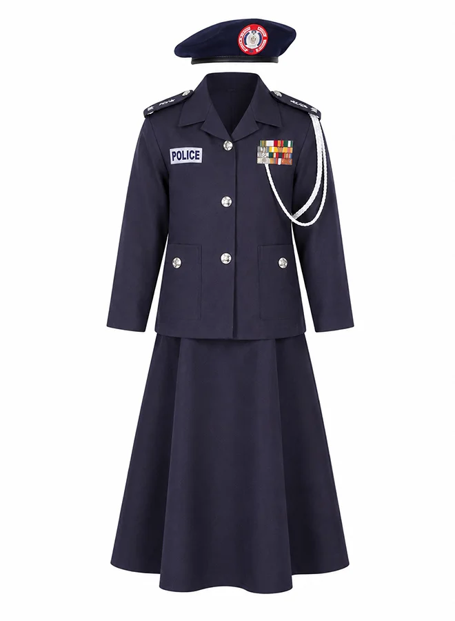 Toy Land Kids Police Officer Costume Set (Navy Blue, 120 cm) Premium Role Play Uniform Dress with Hat for Girls xp2ew
