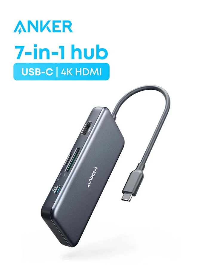 High-Speed 7-in-1 USB-C Hub Adapter with 4K HDMI and 100W Power Delivery (Grey, 1 Unit) u41g6