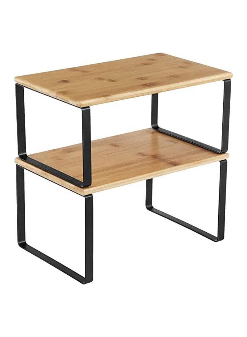 Premium Kitchen Counter Shelves Storage Rack Stackable Expandable Organizer (Metal and Wood, Set of 2) 3s6l9