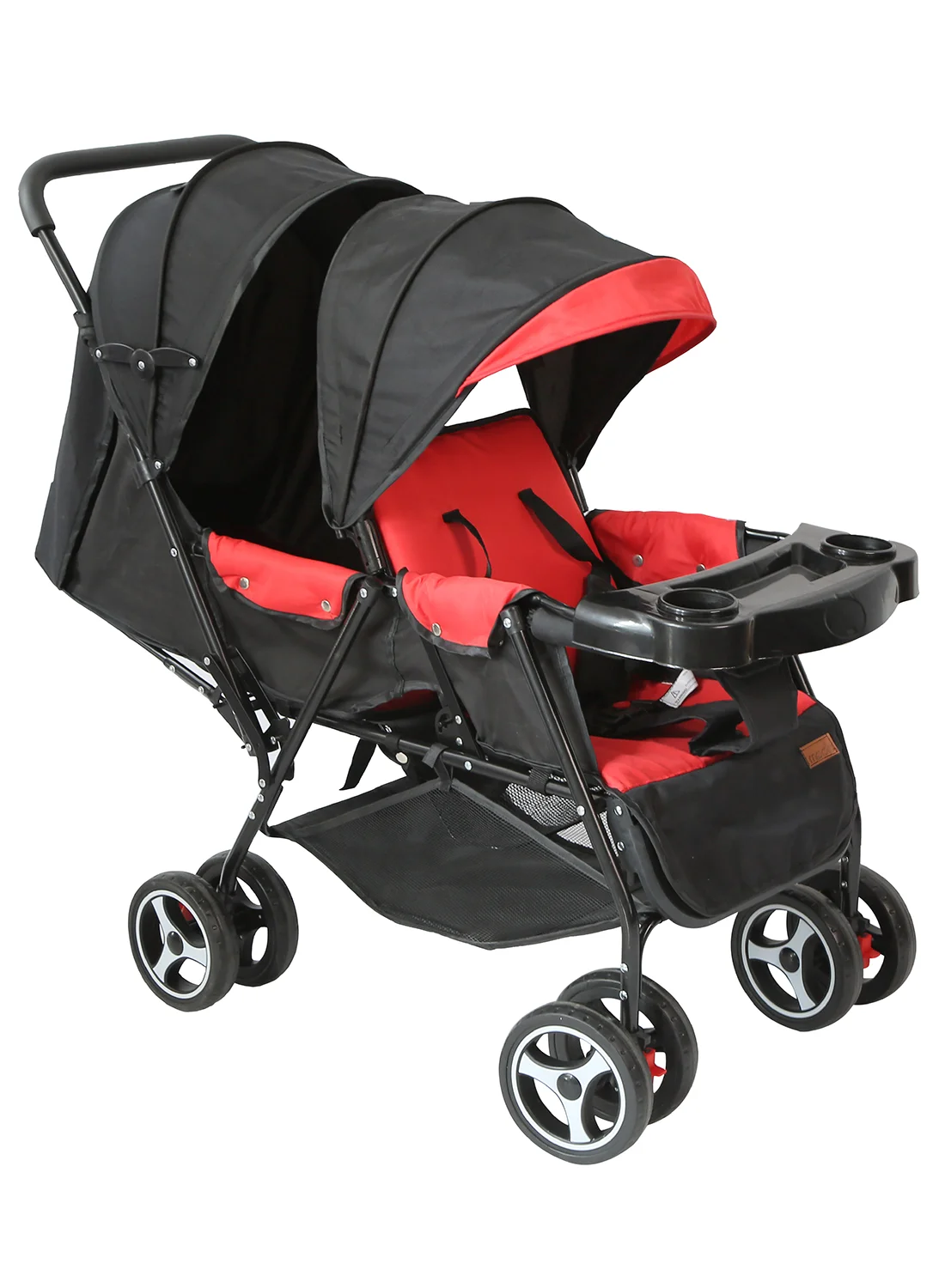 Moon Tandem Twin Travel Stroller Compact Lightweight Foldable Design (Fire Red, 15kg Capacity) cnsfl