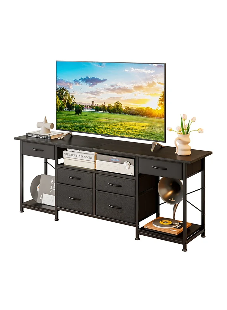Solerconm TV Stand with 6 Fabric Drawers and Open Storage Shelves for 65 70 75 Inch Screens (Wood, Large) 7v0zh