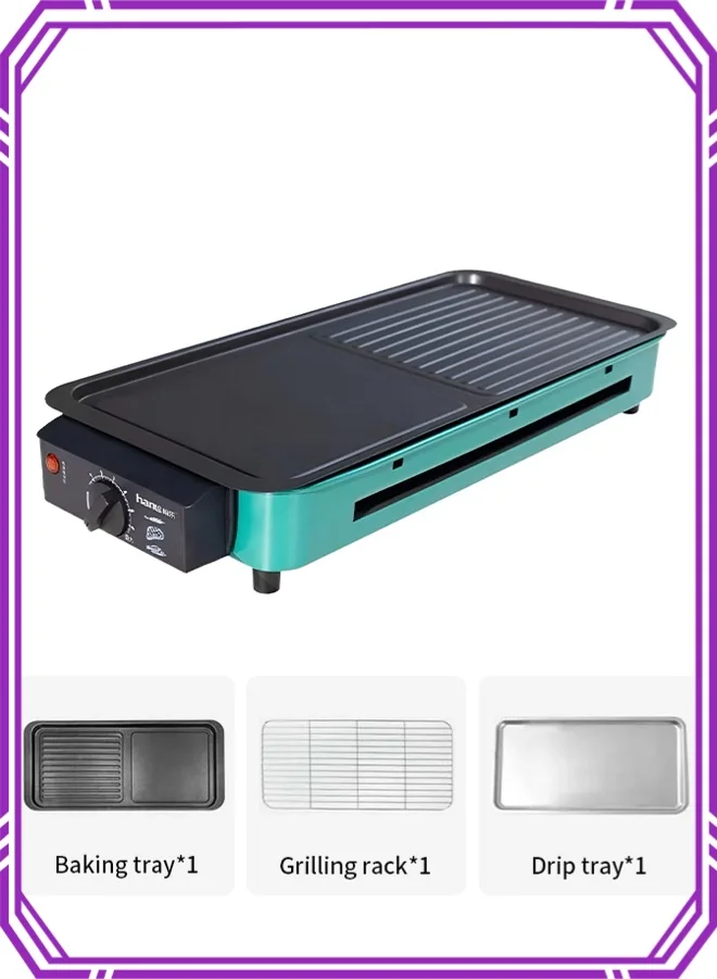 APEX Electric Indoor Grill 2-in-1 Smokeless Kitchen Cooker with Non-Stick Baking Pan and Drip Tray (Premium Black) hcd7f