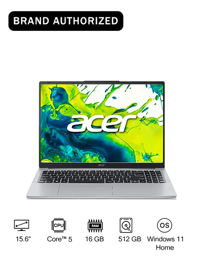 Premium Laptop 15.6 Inch Full HD Display Core 5 Processor 16GB RAM 512GB SSD Windows 11 Home English/Arabic Keyboard (Light Silver) 1q37m