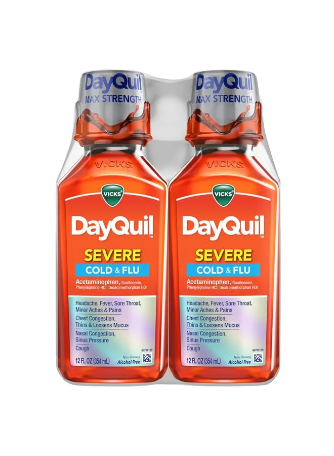 Premium Daytime Cold and Flu Relief Liquid Formula for Congestion and Cough (2 x 355 mL) e7468