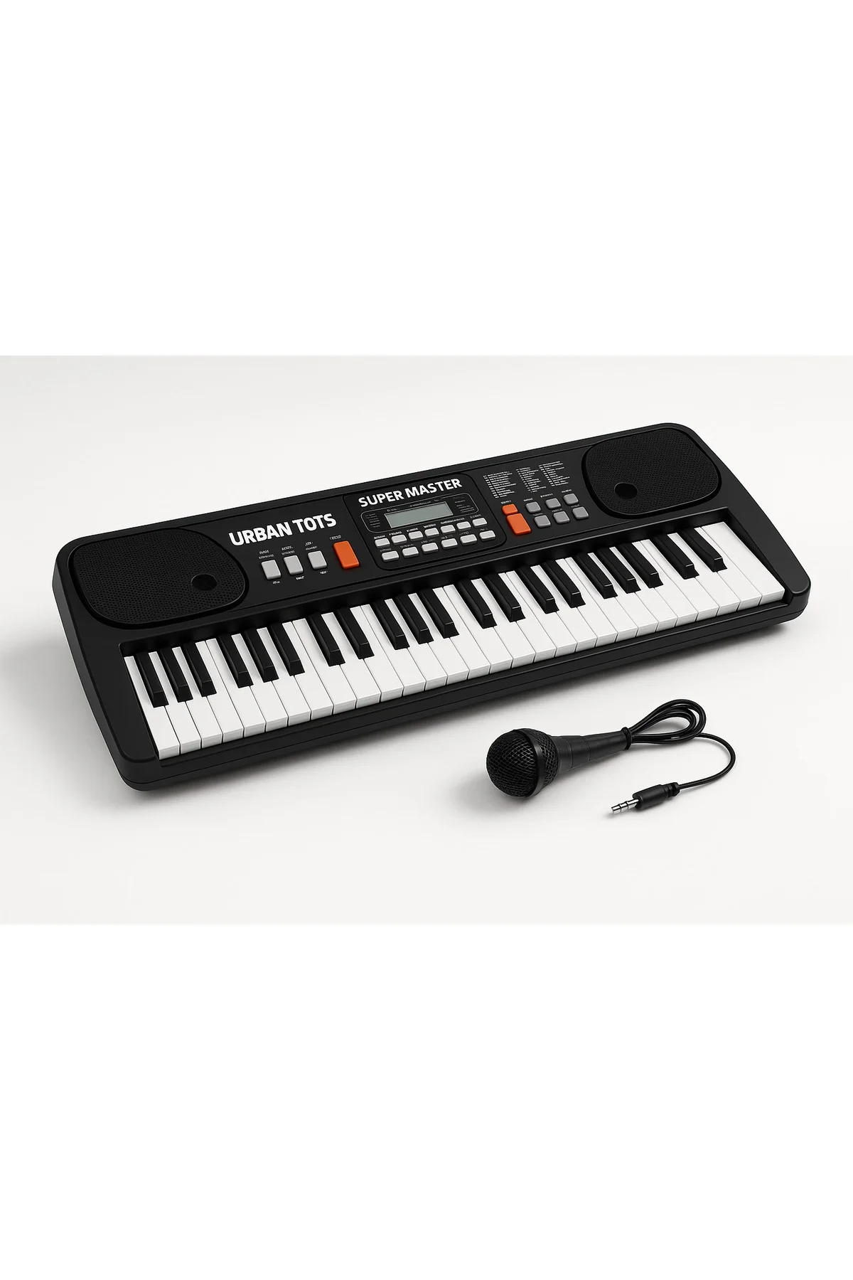 Urban Tots Multi-Functional Electronic Keyboard Piano (61 Keys, LCD Display, Built-in Microphone, 50+ Sound Effects, Black) xvmz5