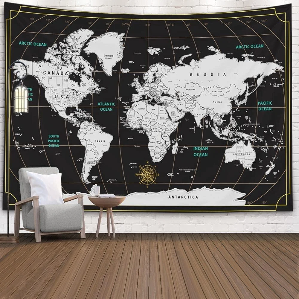 Premium World Map Wall Art Geographical Distribution Decor (80x60 cm) gcu1m
