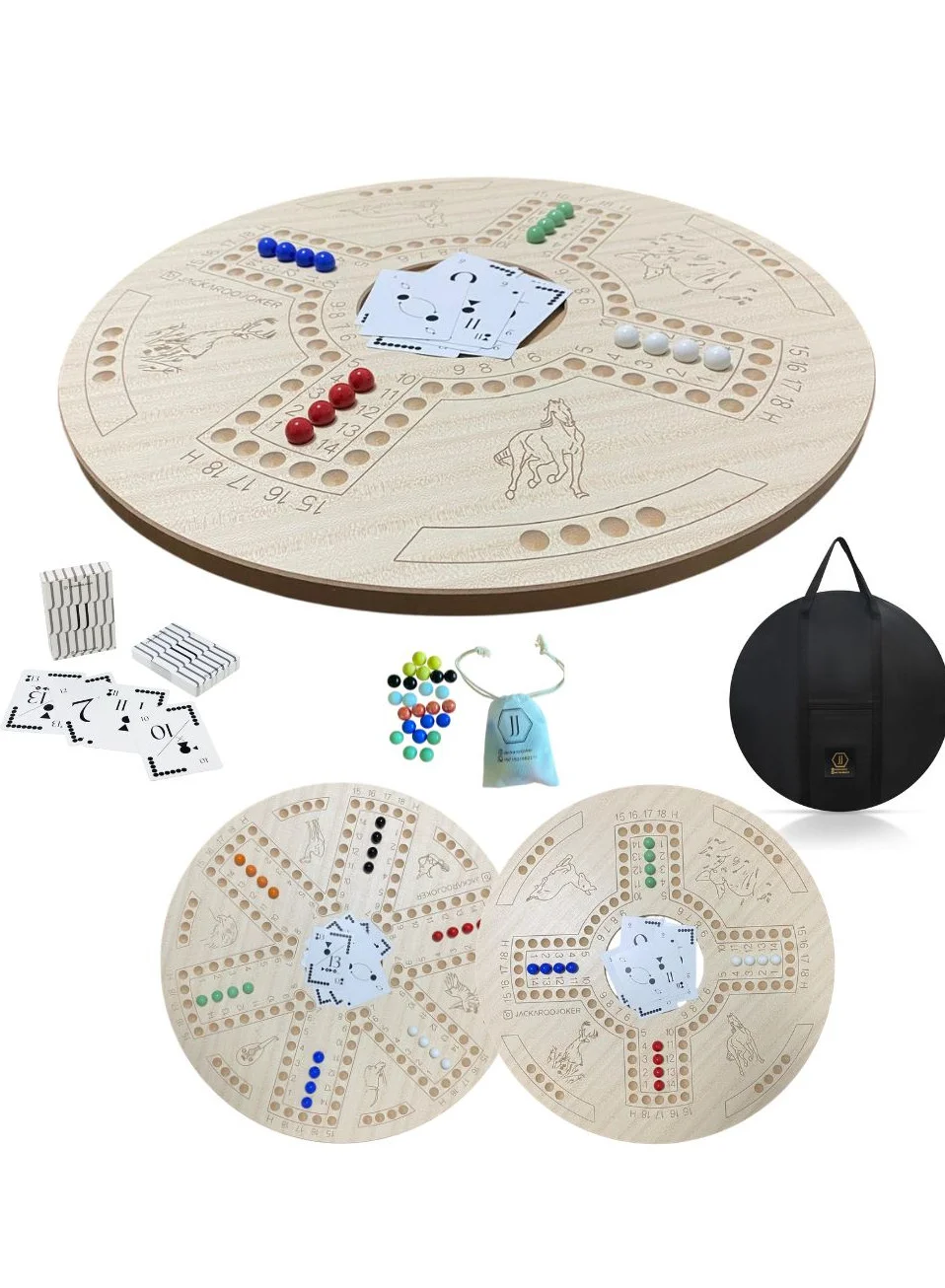 JACKAROOJOKER Board Game Set Double-Sided Strategy Game for 4-6 Players with Marbles Cards and Carrying Bag d0rgo