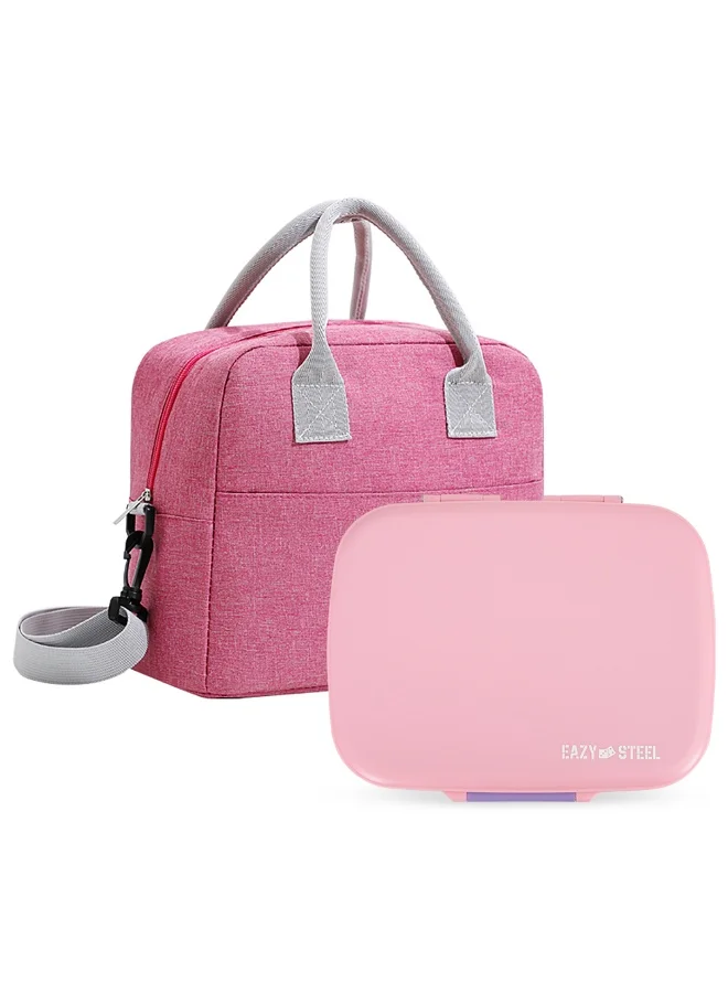 Eazy Kids Premium Stainless Steel Lunch Box with Insulated Bag (Pink, 710mL) jxv2h