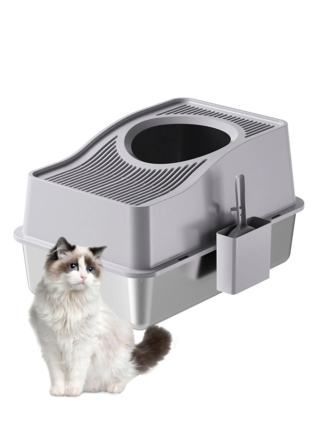 Kidle Extra Large Stainless Steel Cat Litter Box (High-Sided Non-Stick Metal Tray, 60 cm x 40 cm) kv9r6