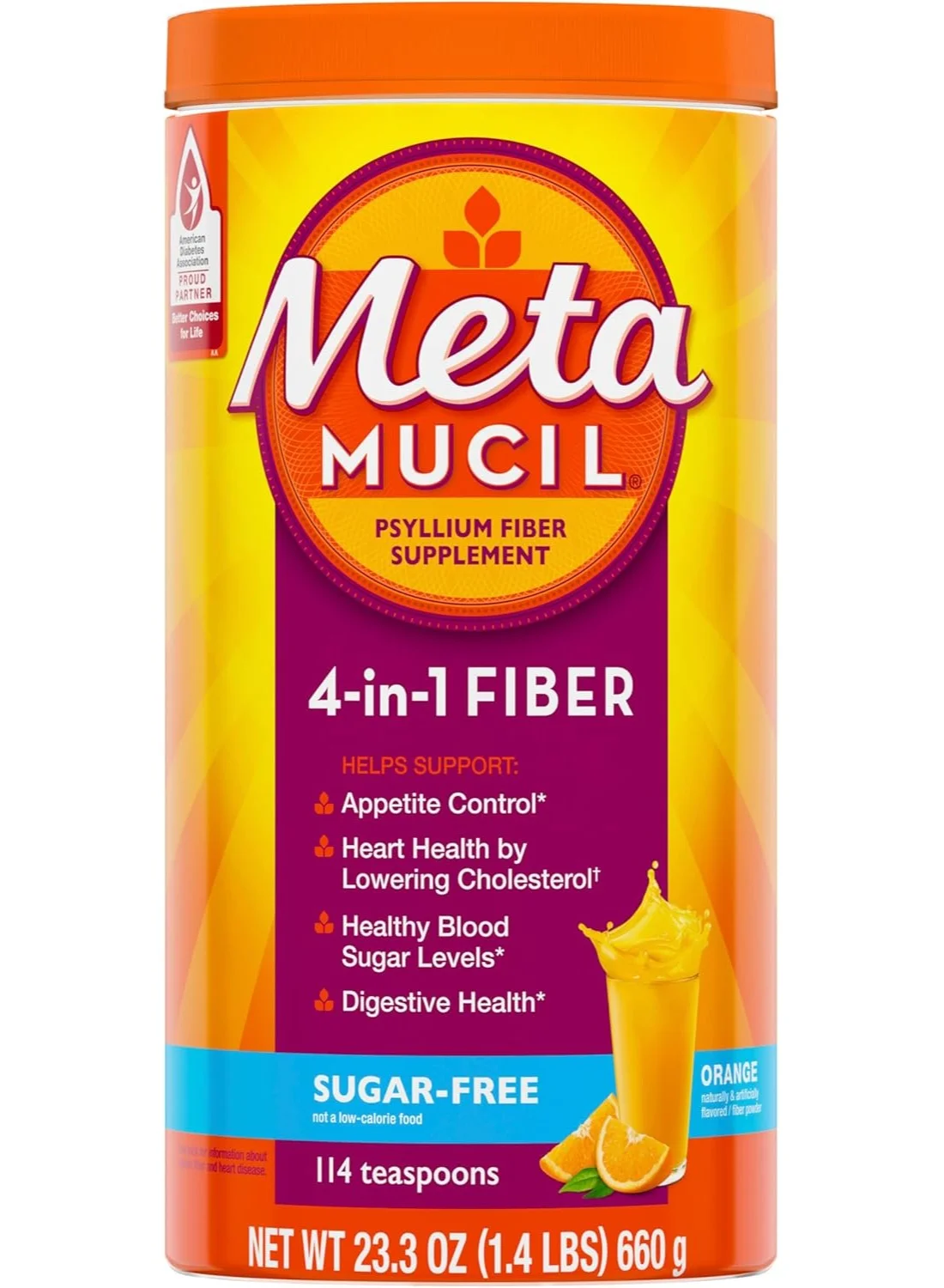 Premium Psyllium Fiber Supplement 4-in-1 Digestive Support Powder (Orange, 635 g) dmbs8