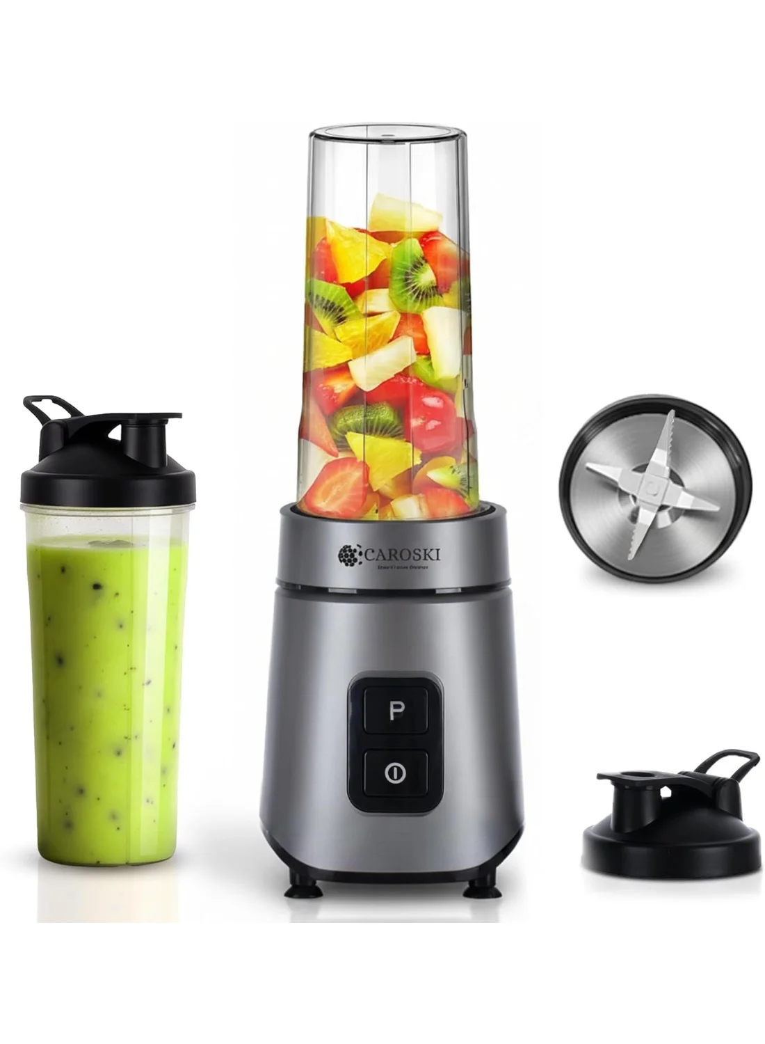 CAROSKI High Speed Smoothie Blender 550W Professional Food Processor with Stainless Steel Blades (2 x 600 mL Travel Cups) mwait