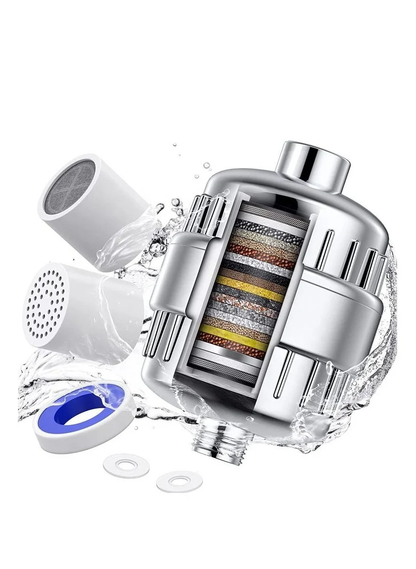 MIXSNOW 20-Stage Shower Water Filter System with 2 Replacement Cartridges (Chrome, Universal Fit) hkrvo