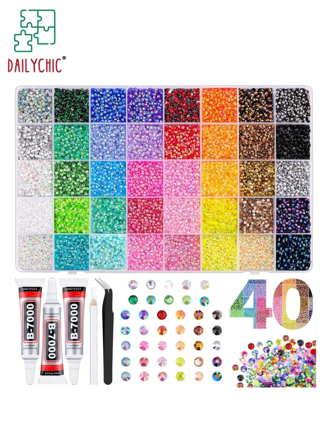 DAILYCHIC Rhinestone Bedazzling Craft Kit with Precision Adhesive for Shoes Fabric and DIY Art (32000 Pieces) 6k7wh
