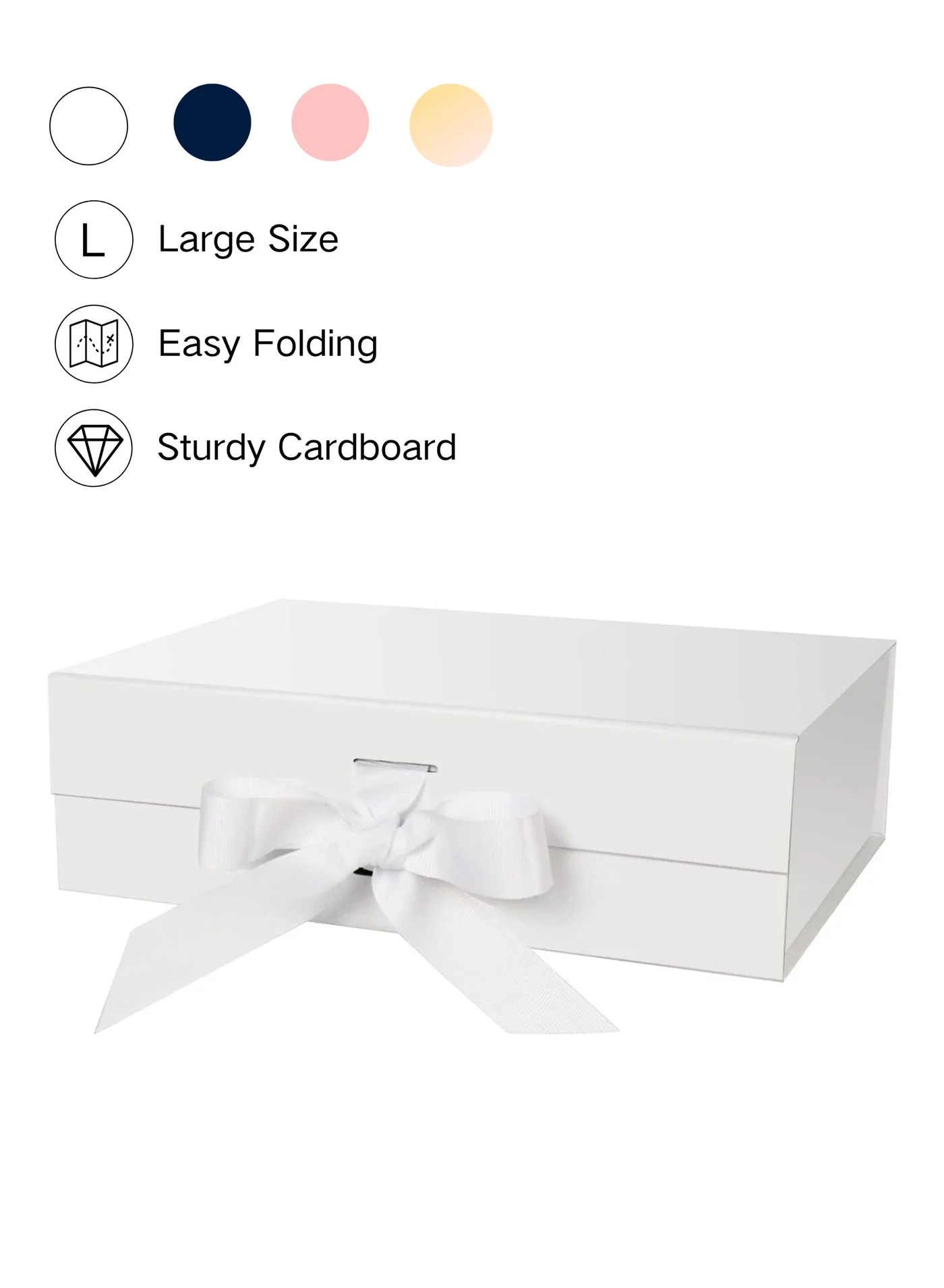 EAZZY Luxury Gift Box with Ribbon and Magnetic Closure (White, 34x25x12.5 cm) aibmd