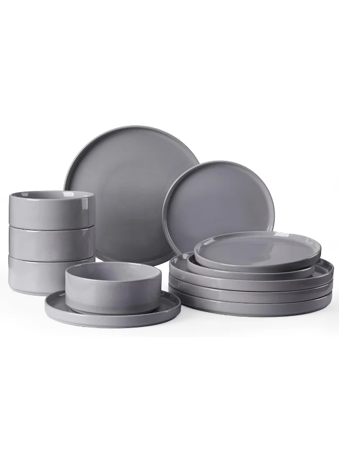 Famiware Nebula 12-Piece Porcelain Dinnerware Set (Dark Grey, Service for 4) 7cfnt