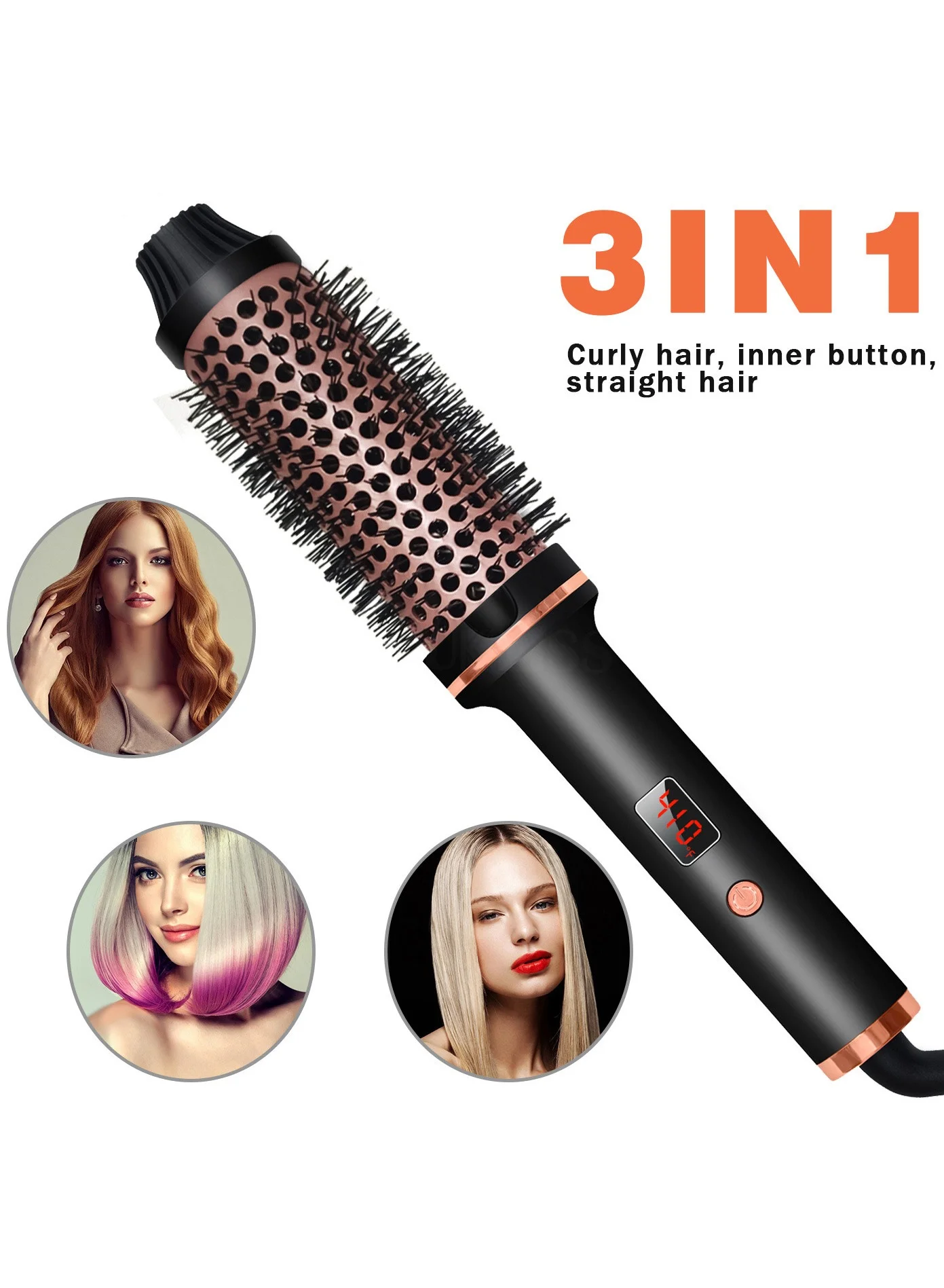 JoyousSto 3-in-1 Thermal Hair Styling Brush Ceramic Ionic Straightener and Curler (Dual Voltage, Professional Salon Tool) cs6lt
