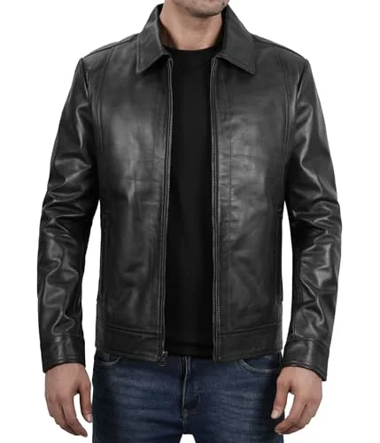 Premium Leather Biker Jacket for Men Classic Motorcycle Style (Black, XXXL) xkdjx