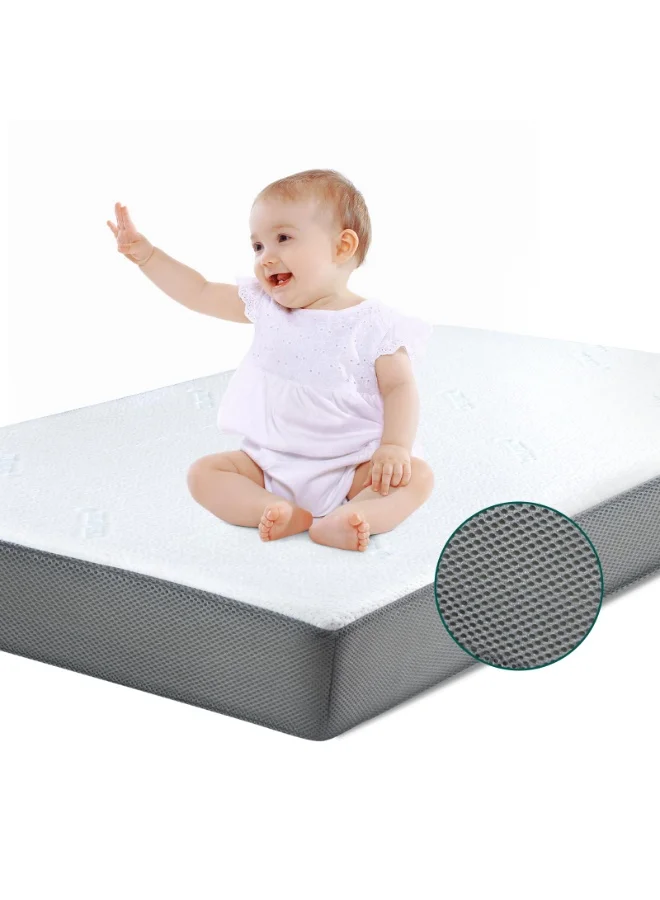 BABELIO Premium Memory Foam Crib Mattress, 2-Stage Dual-Sided Support with Waterproof Cover (132 cm x 70 cm x 12 cm) 0iczg