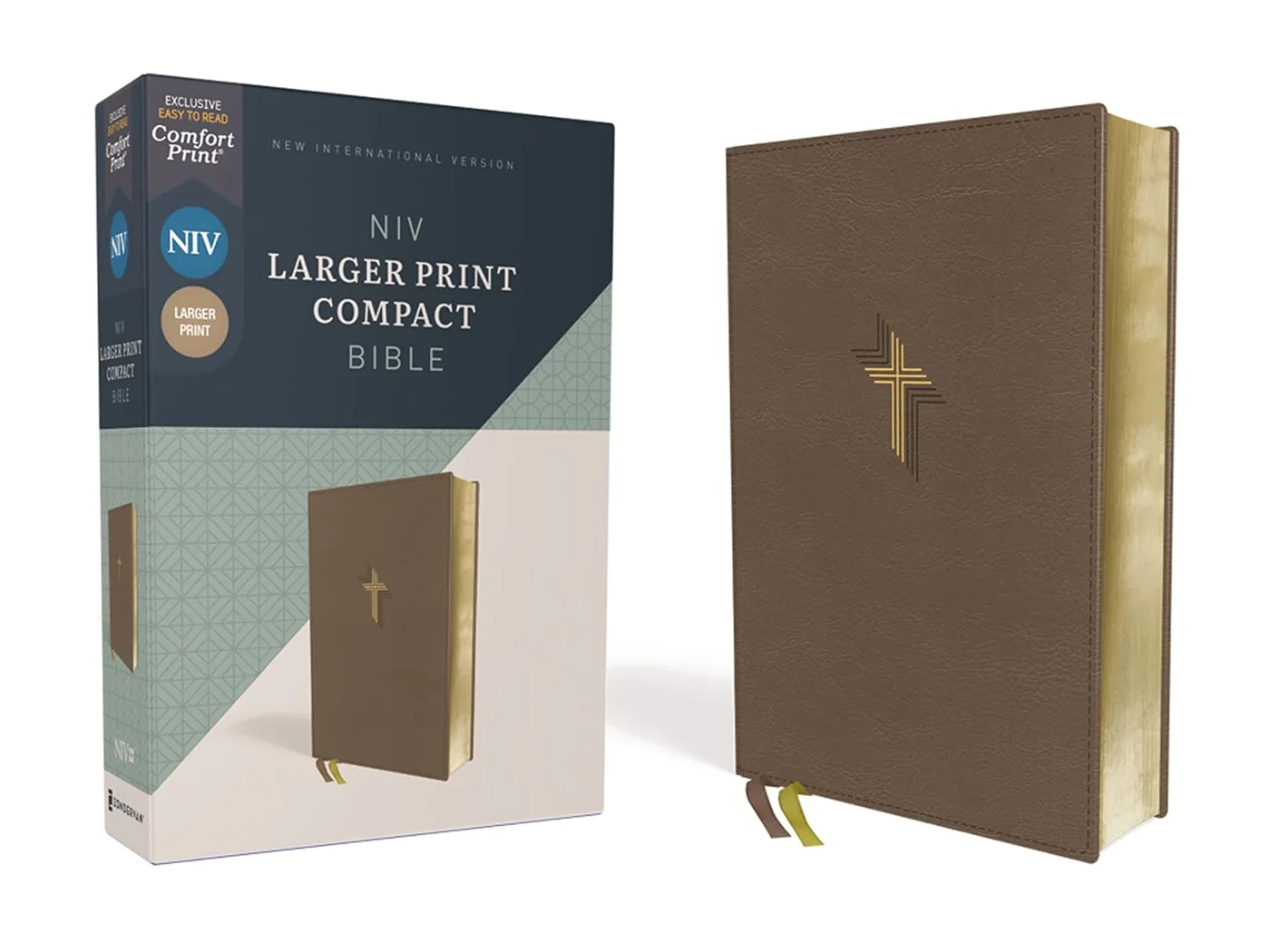 NIV Compact Bible Larger Print Edition Premium Leathersoft Cover (Brown, 15 cm x 10 cm) ekpgo