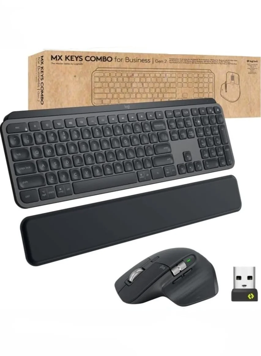Premium Wireless Keyboard and Mouse Combo with Palm Rest (Graphite, Full Size, English Arabic Layout) j9wko