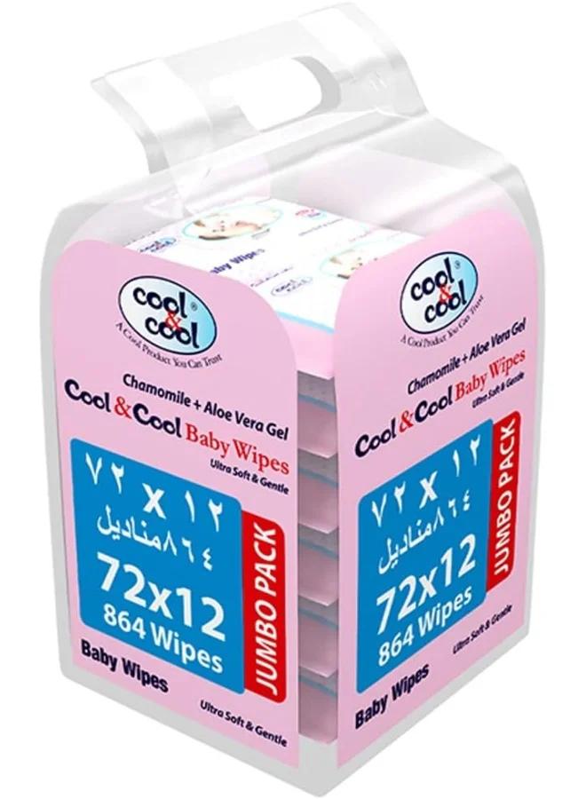 Cool & Cool Baby Wipes with Vitamin E and Aloe Vera for Sensitive Skin (12 Packs, 864 Wipes Total) rhs48