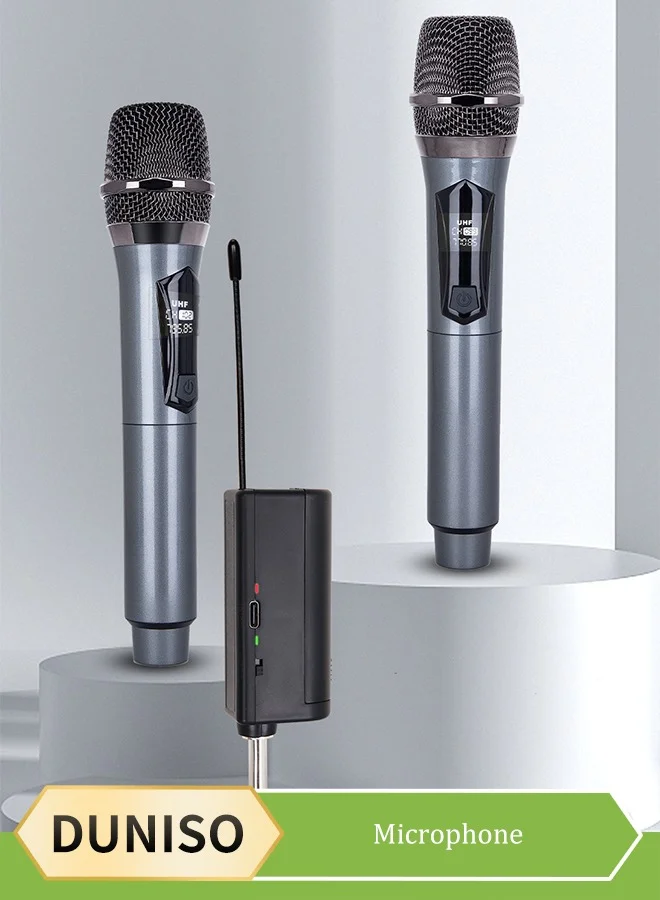 DUNISO Wireless Handheld Microphone System with Mini Receiver for Karaoke Speech and Events (Black, 1 Unit) 3swor