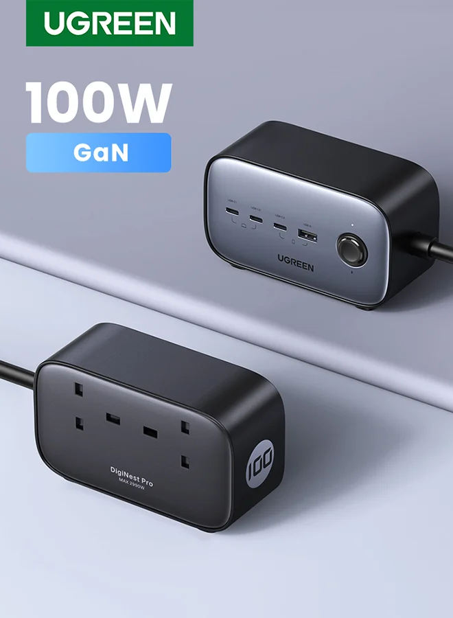 Ugreen 100W Power Strip USB C Charging Station 6-in-1 Multiport Desktop Extension Cord with 2 AC Outlets and 3C1A Ports (1.8m Cable) rblcg