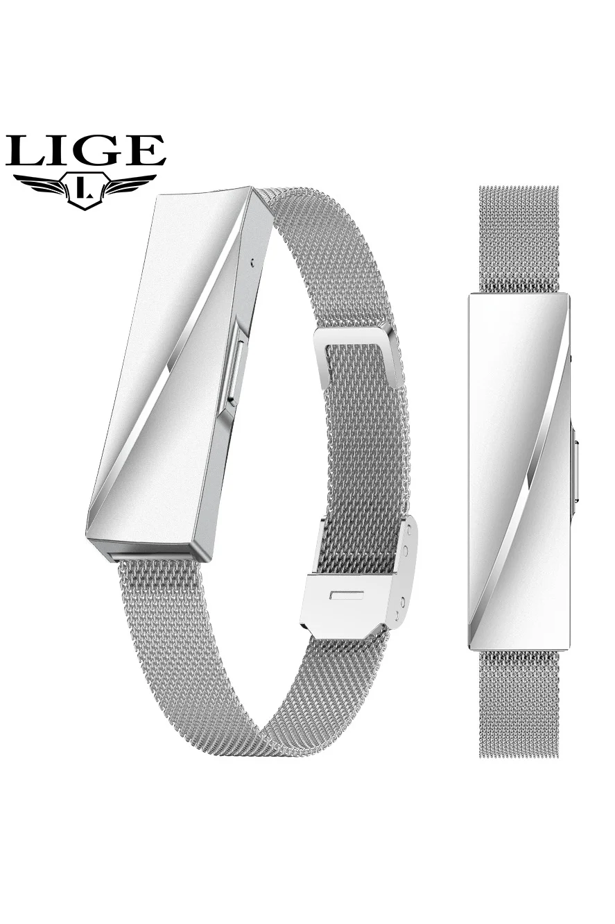 LIGE Smart Fitness Tracker Watch with Dual Interchangeable Mesh Bands (Silver, Adjustable Size) 6v5nz